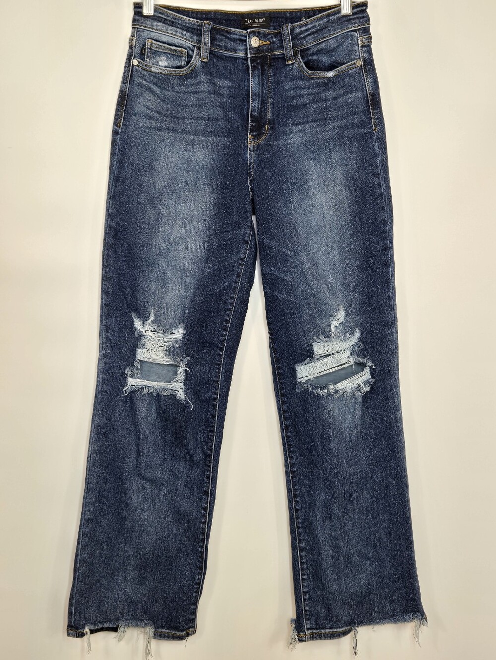 Judy Blue High Waist 90's Knee Destroy Straight Leg Jeans Dark Wash Stretch 9 29 - Picture 2 of 10